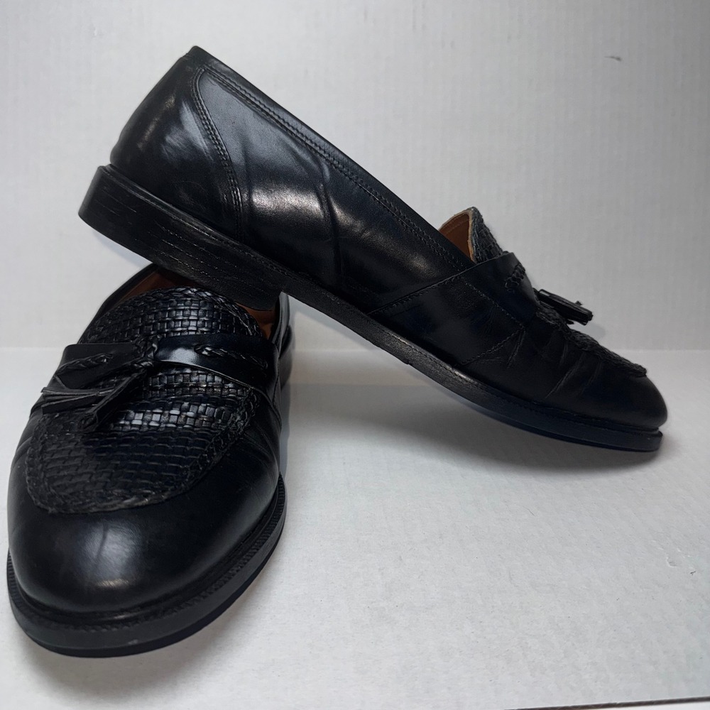Adolfo‎ Tassel Loafer Mens 9.5 Black Woven Leather Italian Slip On 2255